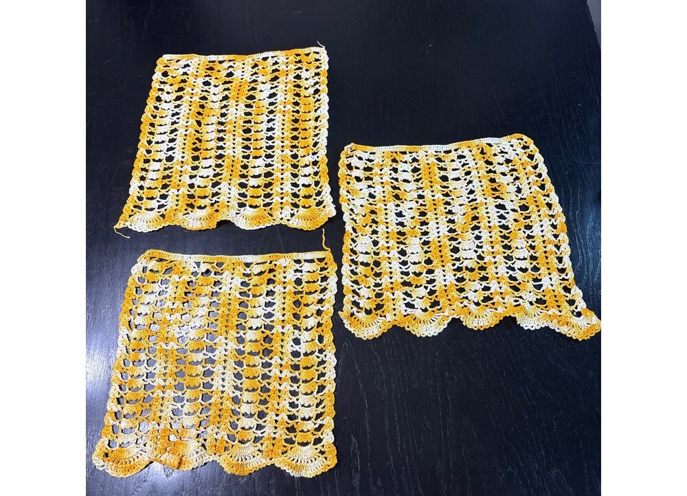 Vintage- Cottage Doilies Squares Assorted Lot of 3- Yellow white- Shabby Chic